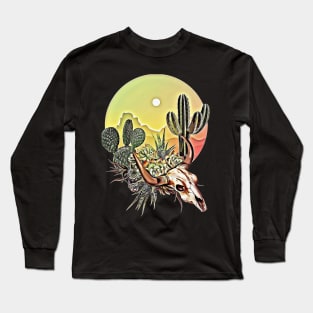 Desert cactus, cow Skull and succulents plant, rural,cowboy,wild,rustic,desert Long Sleeve T-Shirt